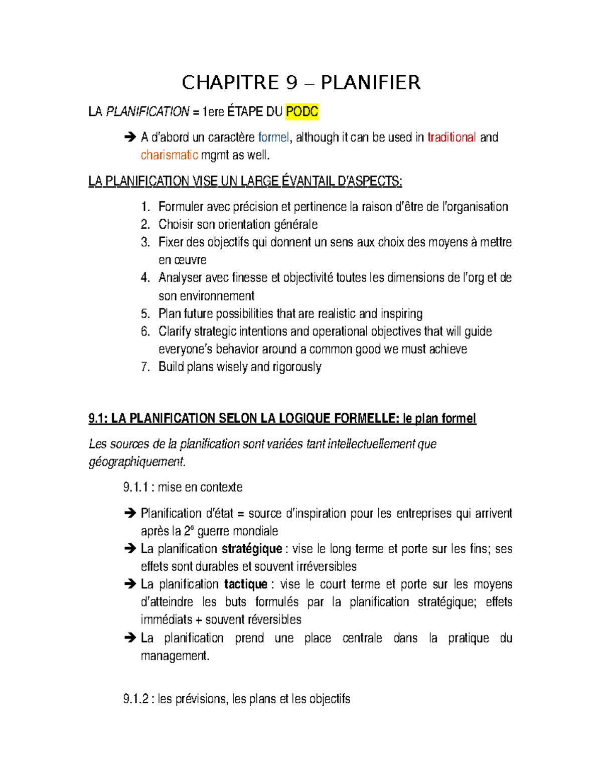 Chapitre 9 - Planifier - CHAPITRE 9 – PLANIFIER LA PLANIFICATION = 1ere ...