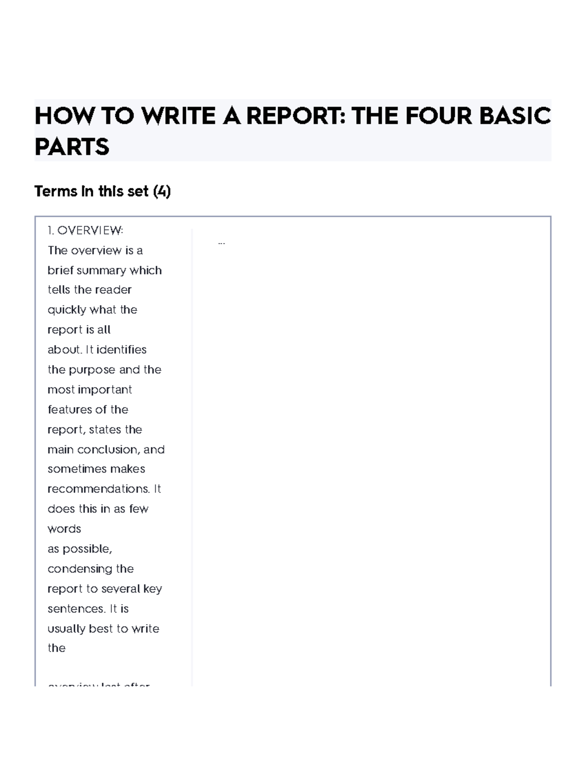 HOW TO Write A Report THE FOUR Basic Parts Flashcards Quizlet HOW TO