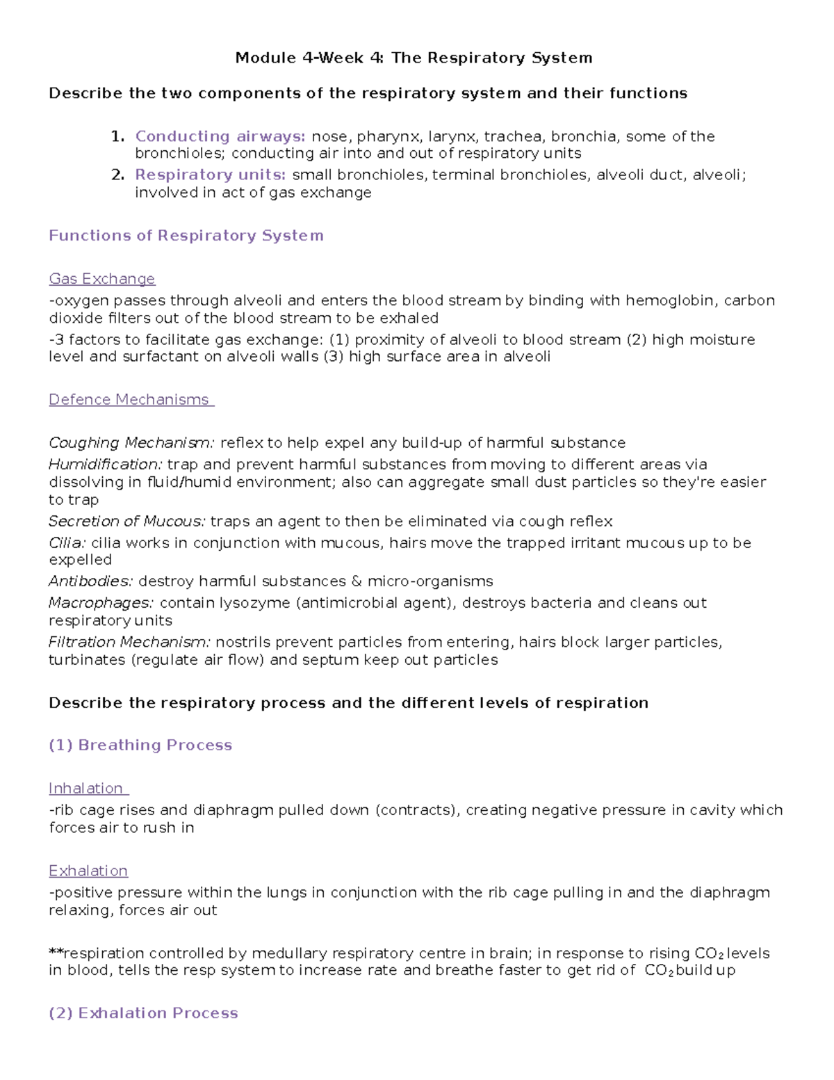 Module 4 occ - review notes - Module 4-Week 4: The Respiratory System ...