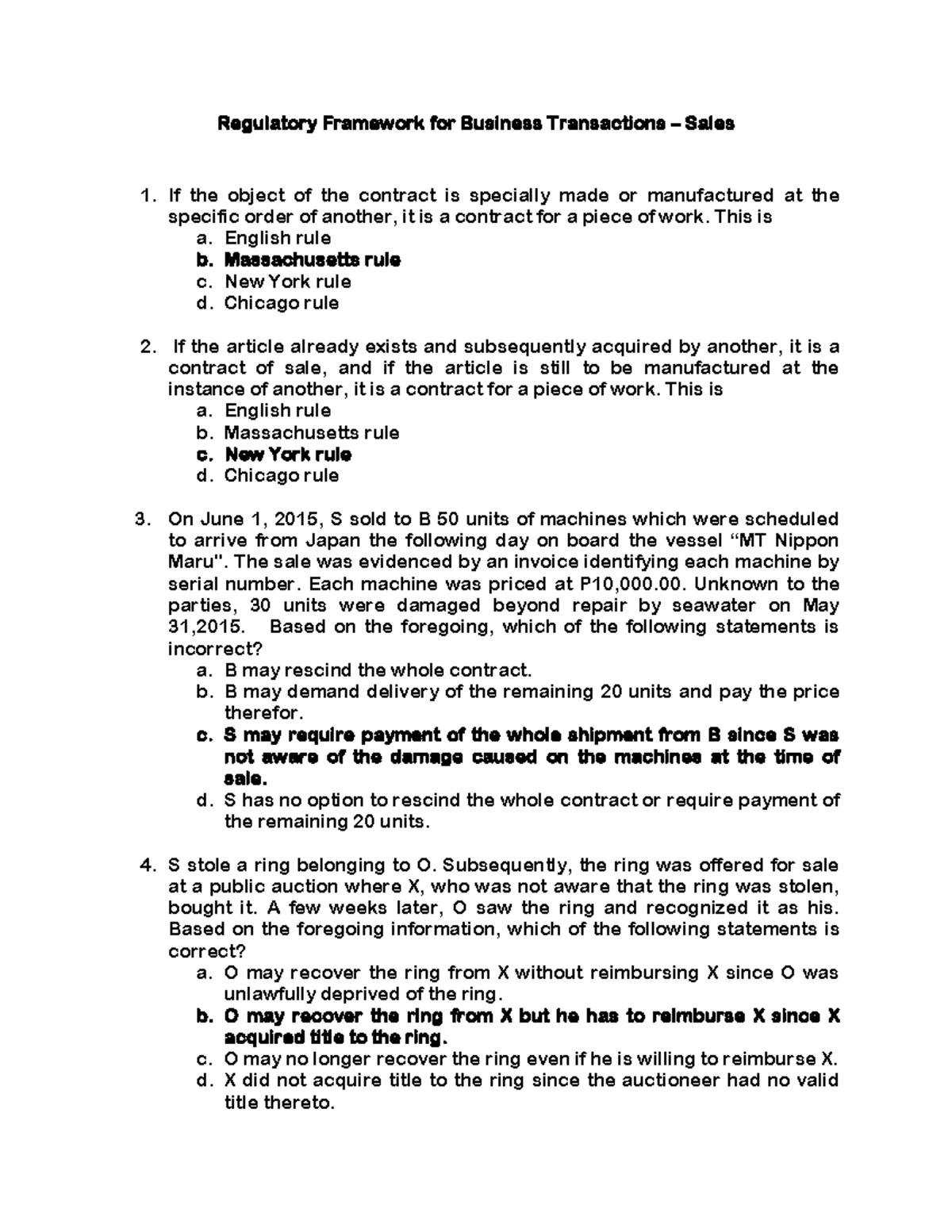 Contract for a piece of work This is a. English rule b. Massachusetts