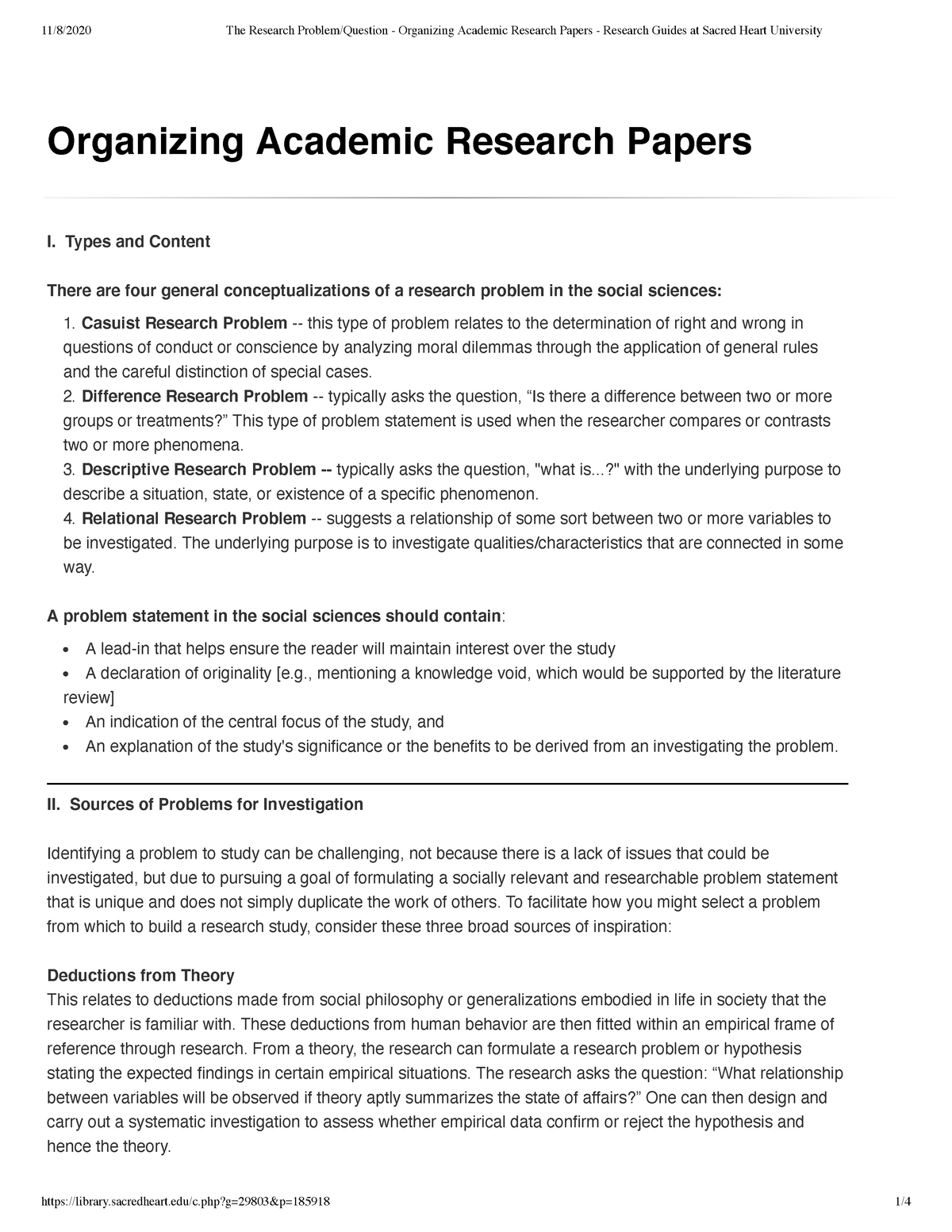 organizing academic research papers sacred heart university