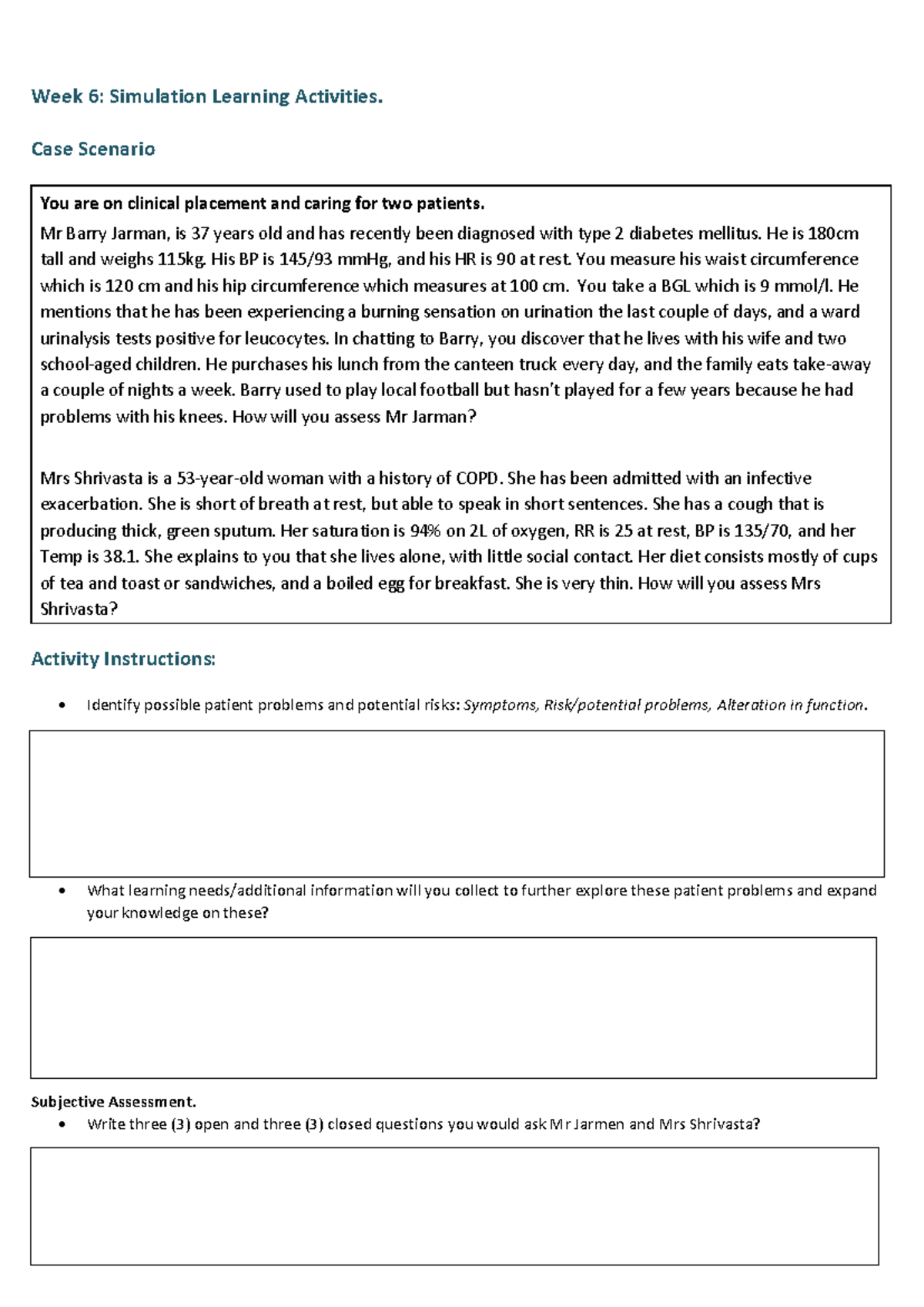 Week 6. Simulation Learning Activity 2021 - Week 6: Simulation Learning ...