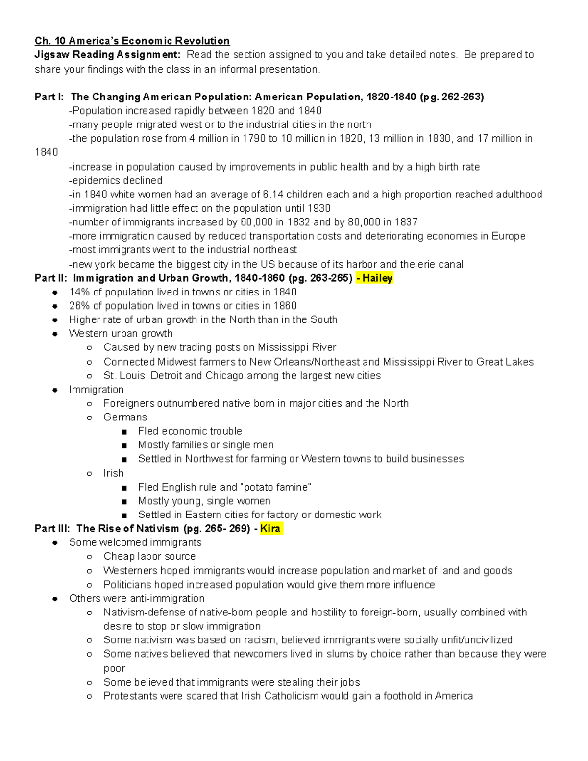 R. Jigsaw Notes pg. 262277 277295 [3rd pd Ch. 10 America’s Economic Revolution Jigsaw