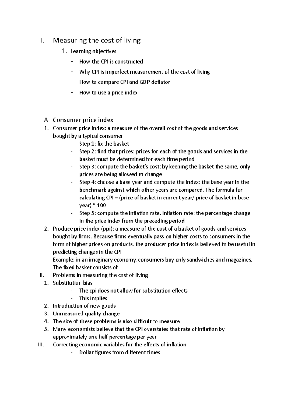 Chapter 11 - lecture notes - I. Measuring the cost of living 1 ...