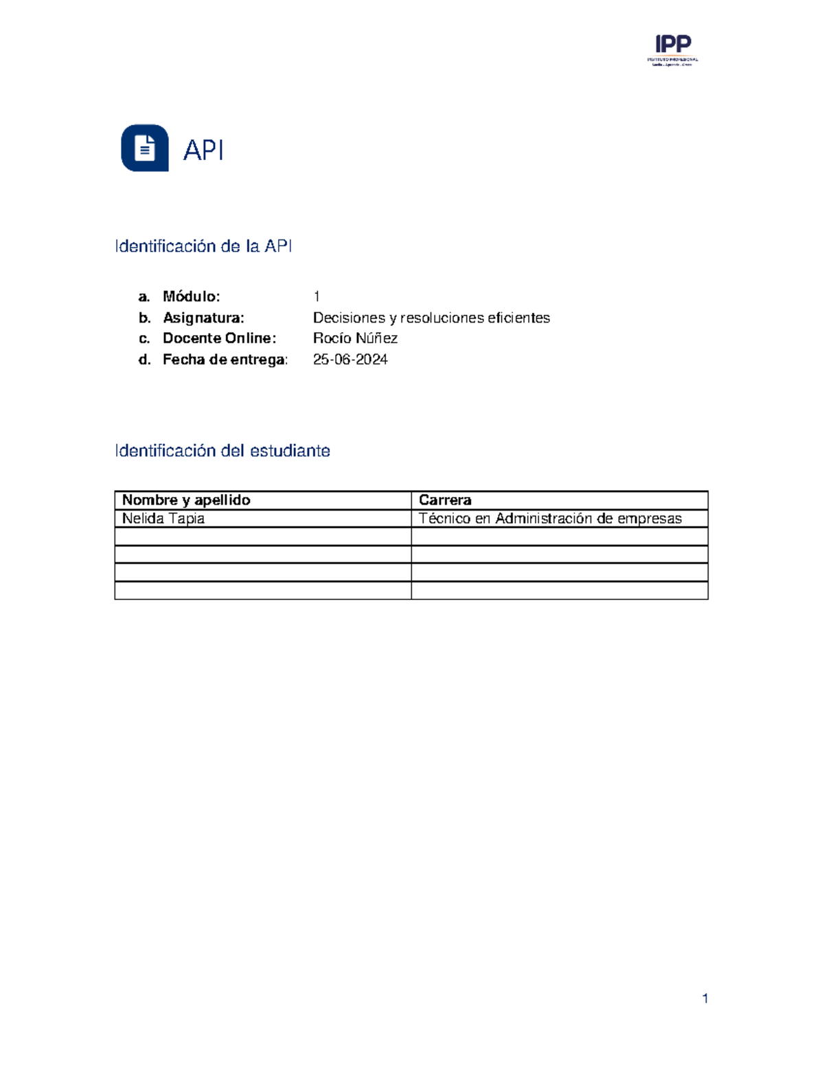 Trabajo 24-06 - Modulo 2 - 1 API Identificación De La API A. Módulo: 1 ...