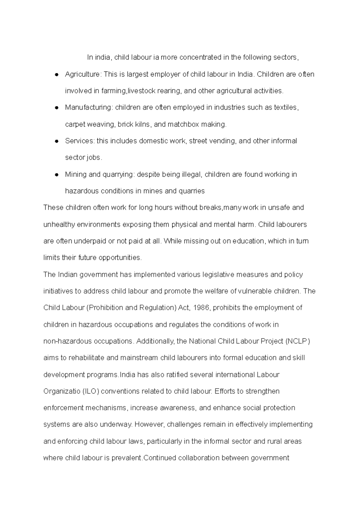 Untitled document - In india, child labour ia more concentrated in the ...