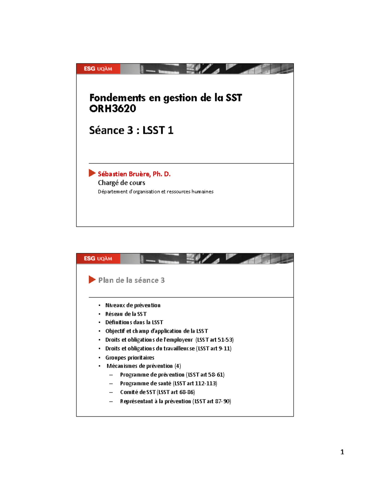 ORH3620 Séance2 3 LSST - Fondements En Gestion De La SST ORH Séance 3 ...