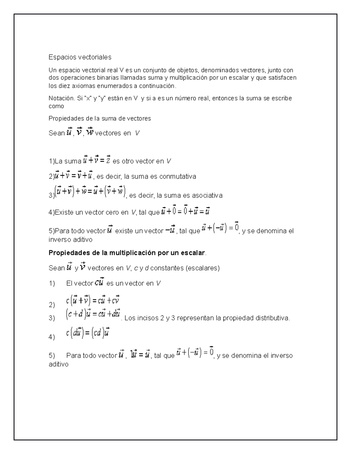 Espacios Vectoriales Algebra Lineal Para Universidad Espacios