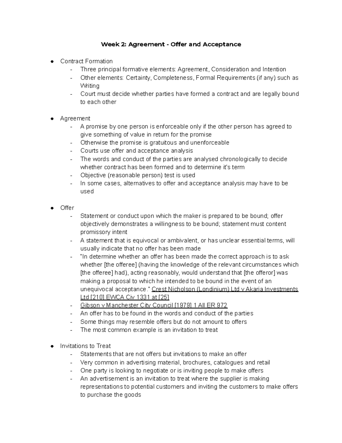 LAWS1200 (Contracts) Lecture 2 Notes - LAWS104 - MQ - Studocu