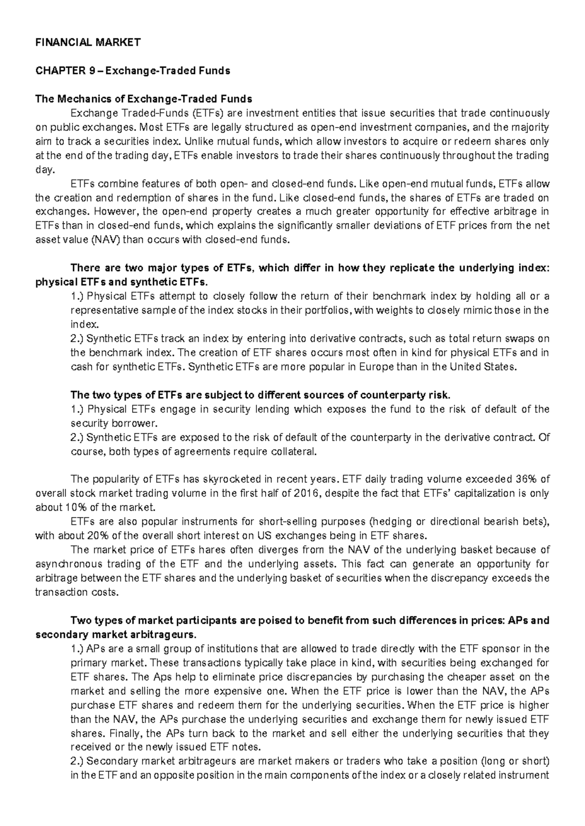 Exchange Traded Funds Most ETFs Are Legally Structured As Open end
