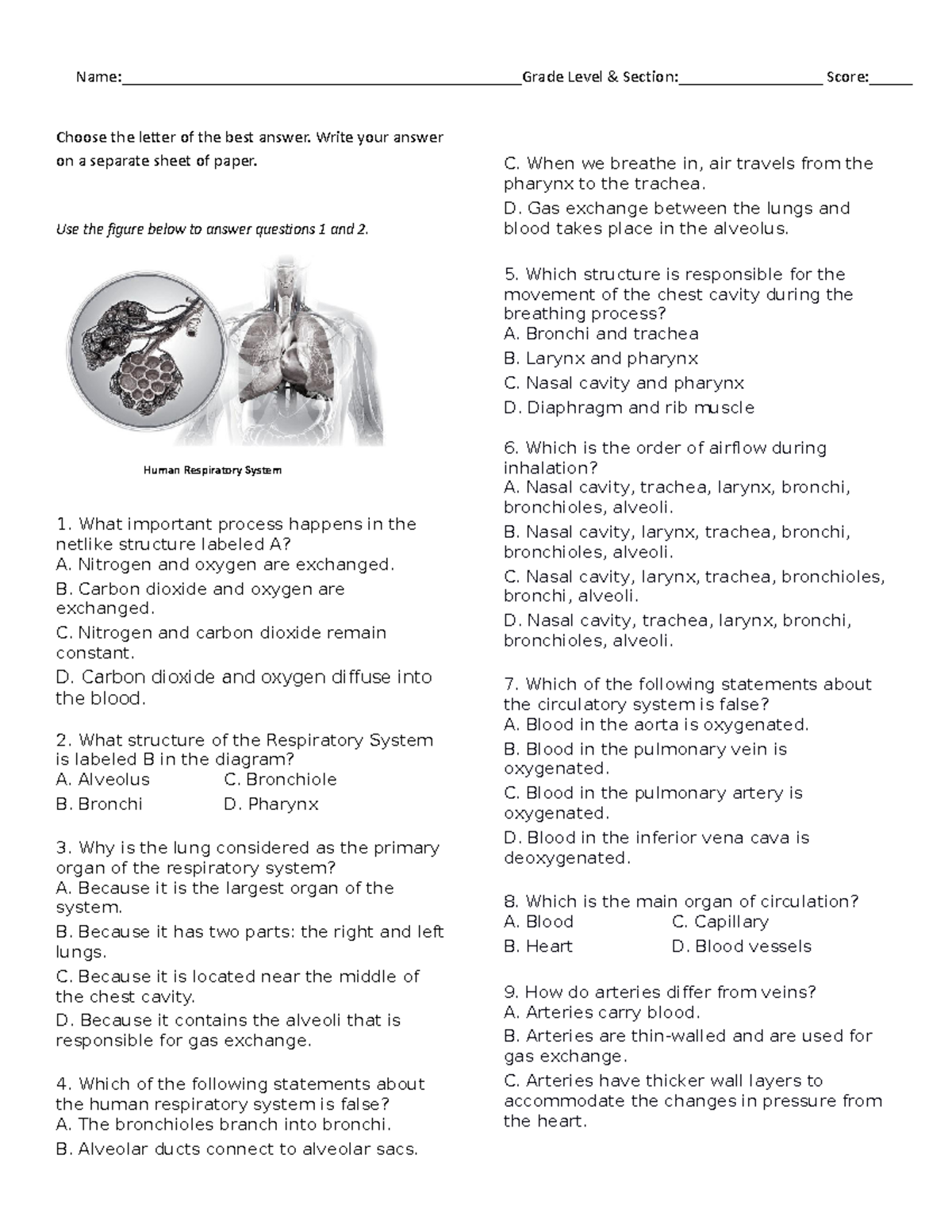 Diagnostic test Choose the letter of the best answer. Write your