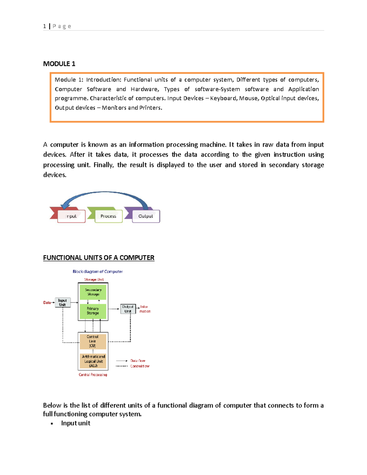 Computer fundamental full notes - MODULE 1 A computer is known as an ...