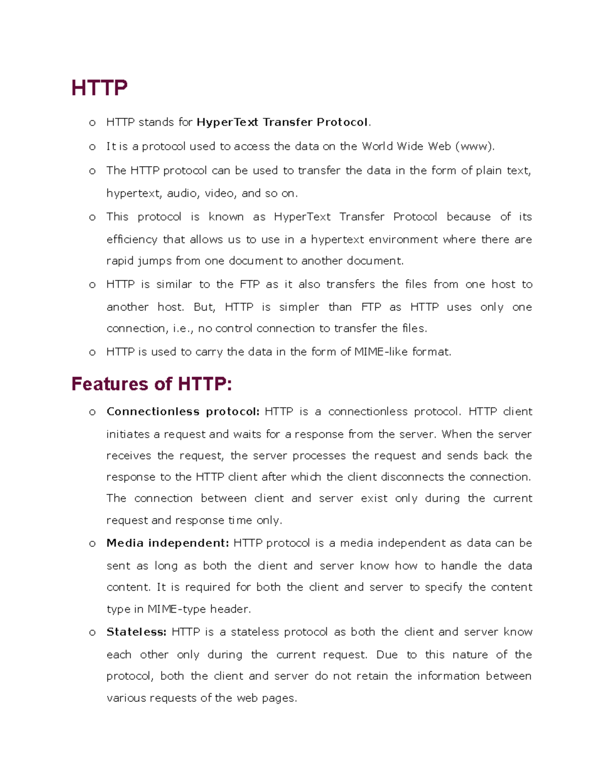 Class Xth unit 1 chapter 3 - HTTP o HTTP stands for HyperText Transfer ...