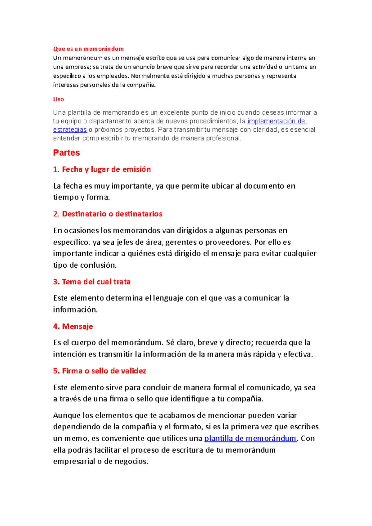 Que es un memorándum TRABAJO GRUPAL Que es un memorándum Un