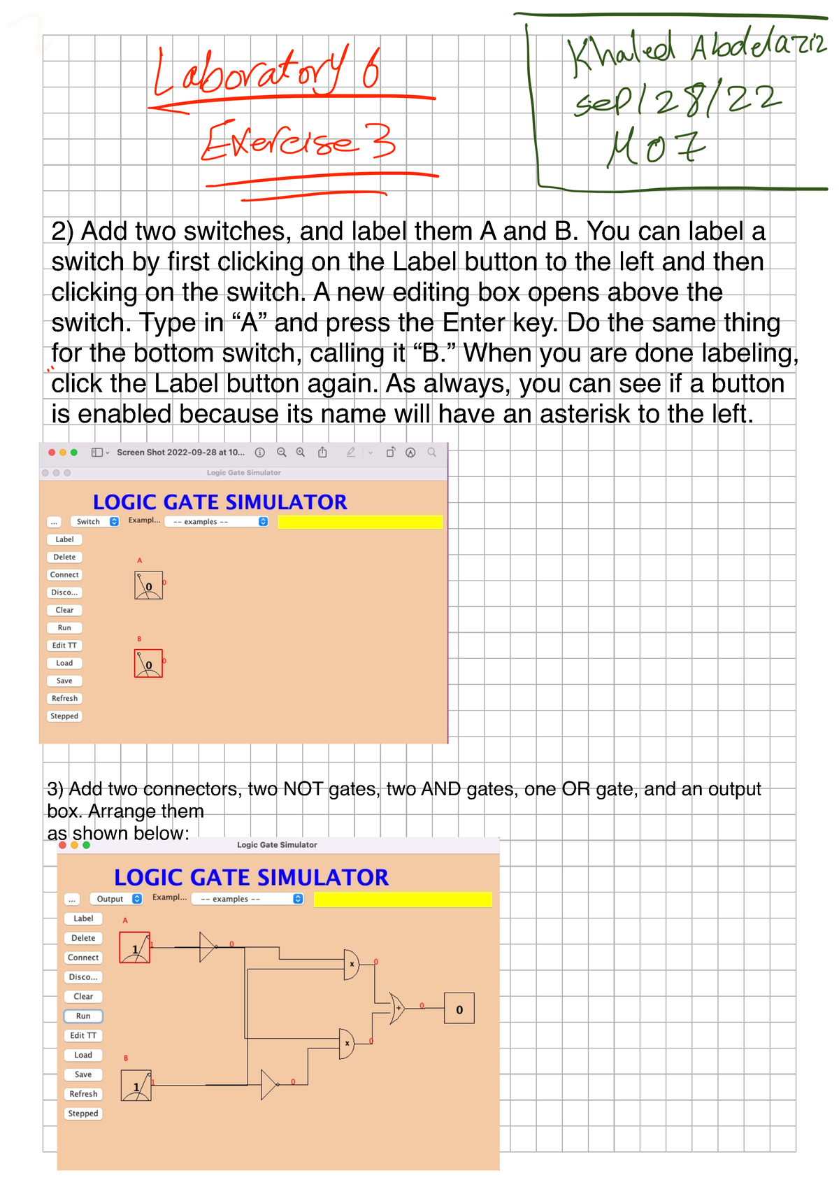 Lab 3 - Lab 3 - 2) Add Two Switches, And Label Them A And B. You Can ...