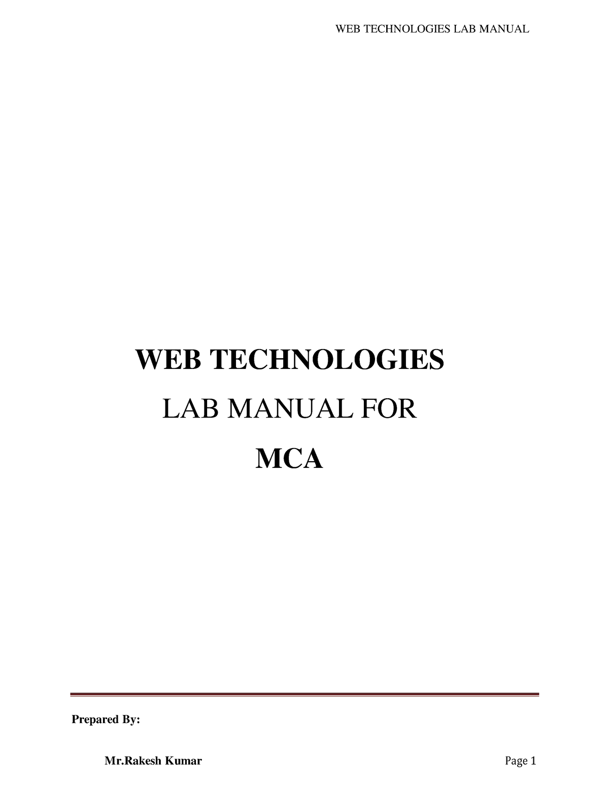 Web-technology-lab - Lab Manual - WEB TECHNOLOGIES LAB MANUAL FOR MCA ...