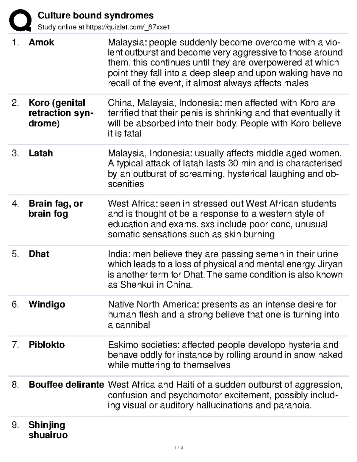 Culture bound syndromes - Study online at quizlet/_87xxe Amok Malaysia ...