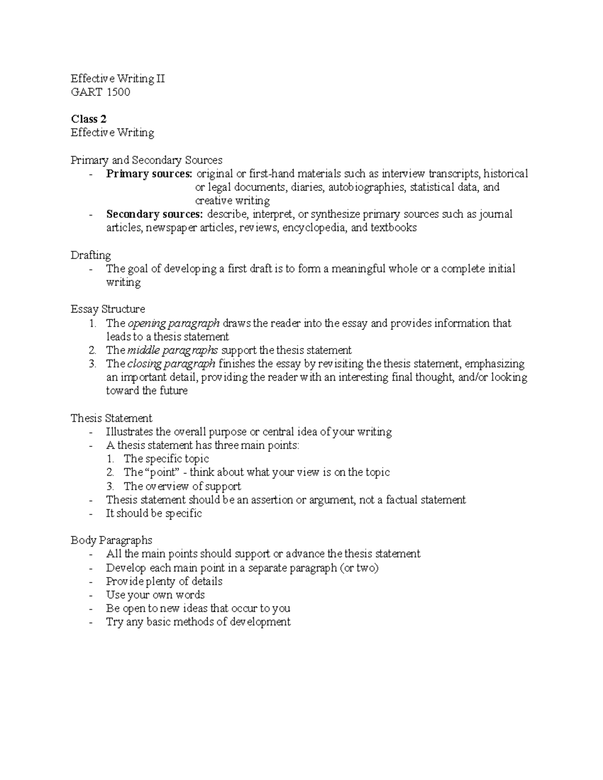 Effective Writing II - Class notes for the semester - Effective Writing ...