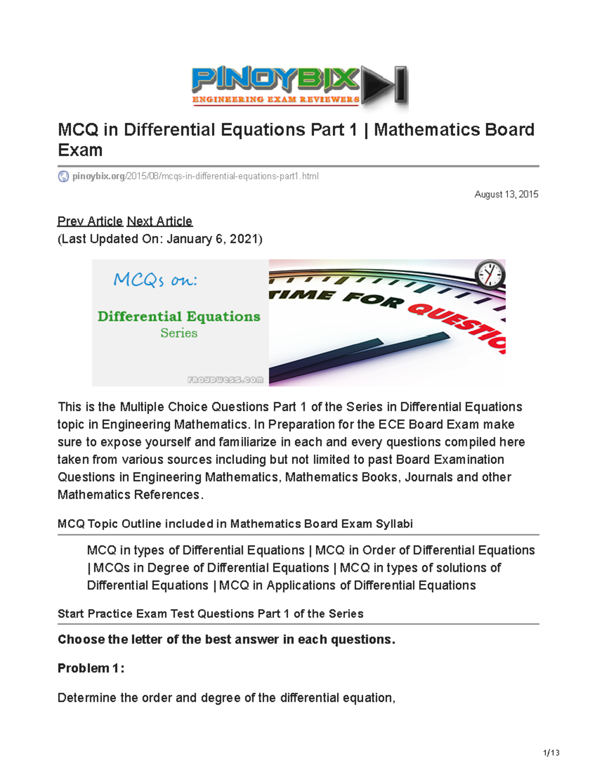 Pinoybix.org-MCQ In Differential Equations Part 1 Mathematics Board ...