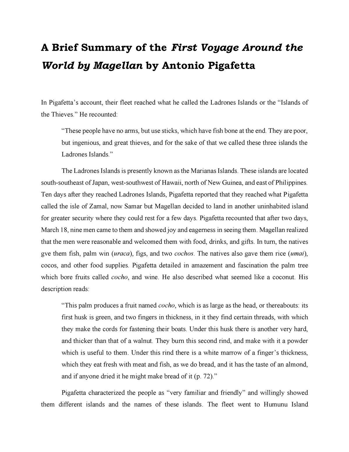 the first voyage by antonio pigafetta summary
