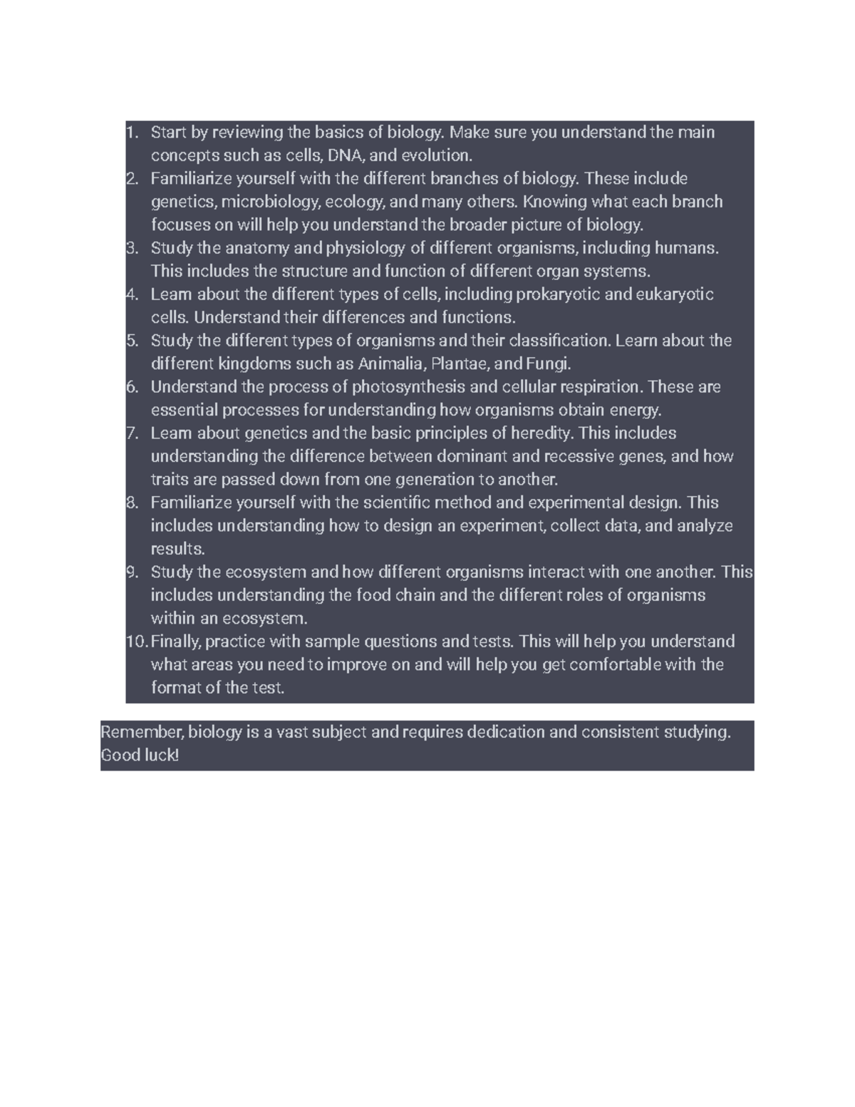 Bio. Study Guide - Start by reviewing the basics of biology. Make sure ...
