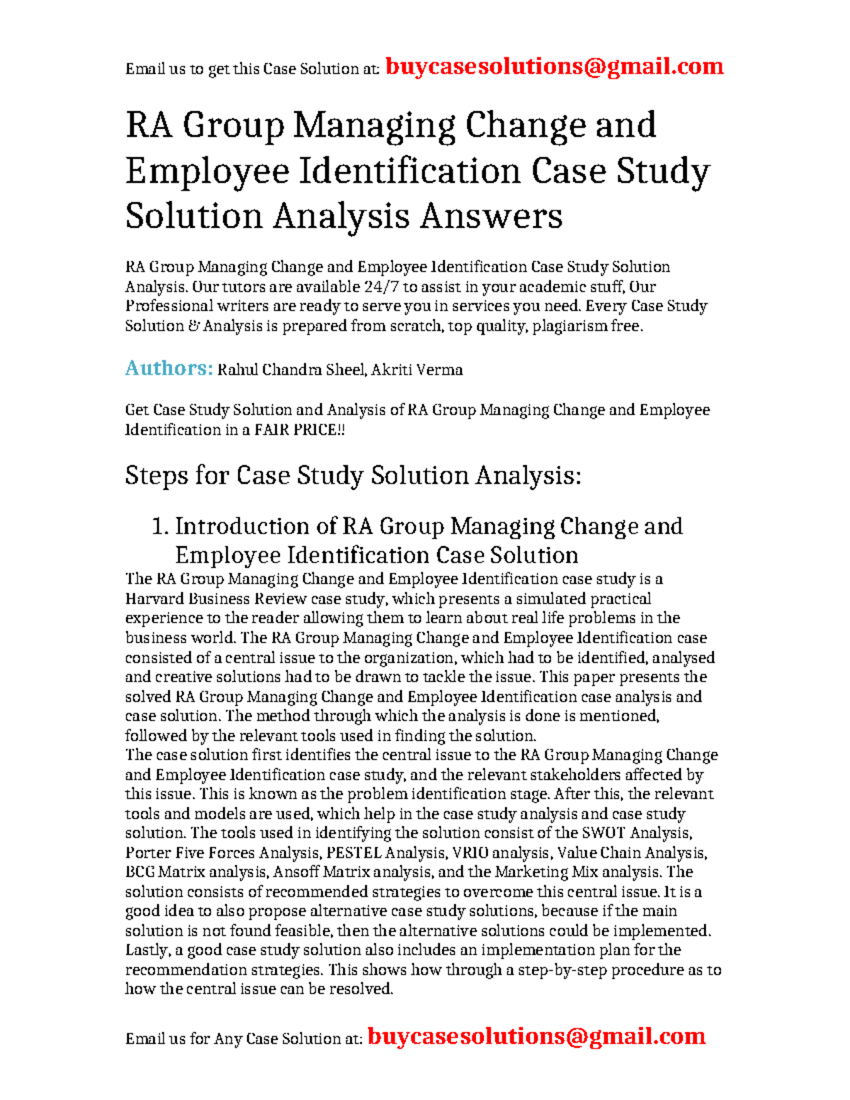 Case Solution RA Group Managing Change and Employee Identification - RA ...