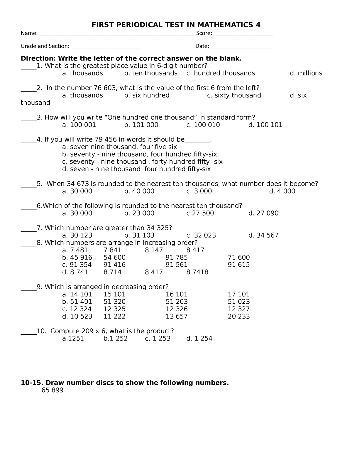 MATH - FOR EDUCATIONAL PURPOSES - FIRST PERIODICAL TEST IN MATHEMATICS ...