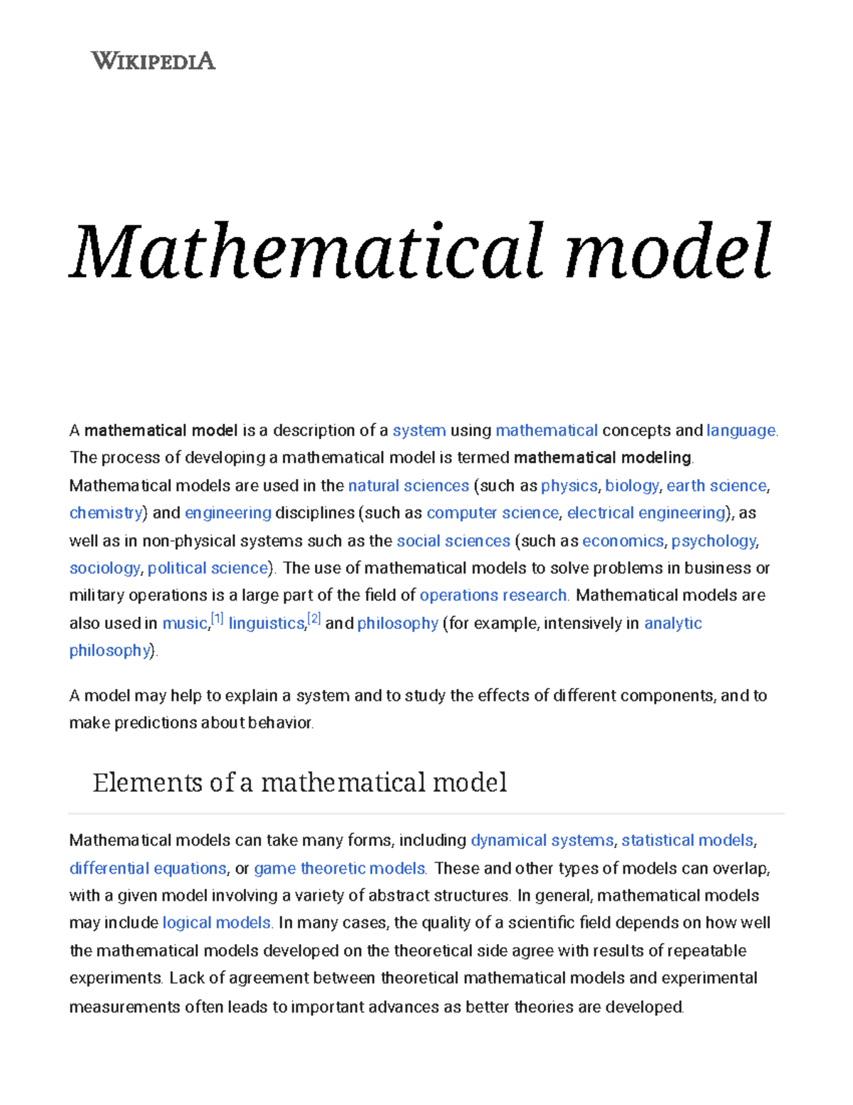 Mathematical Model - Wikipedia - Mathematical Model A Mathematical ...