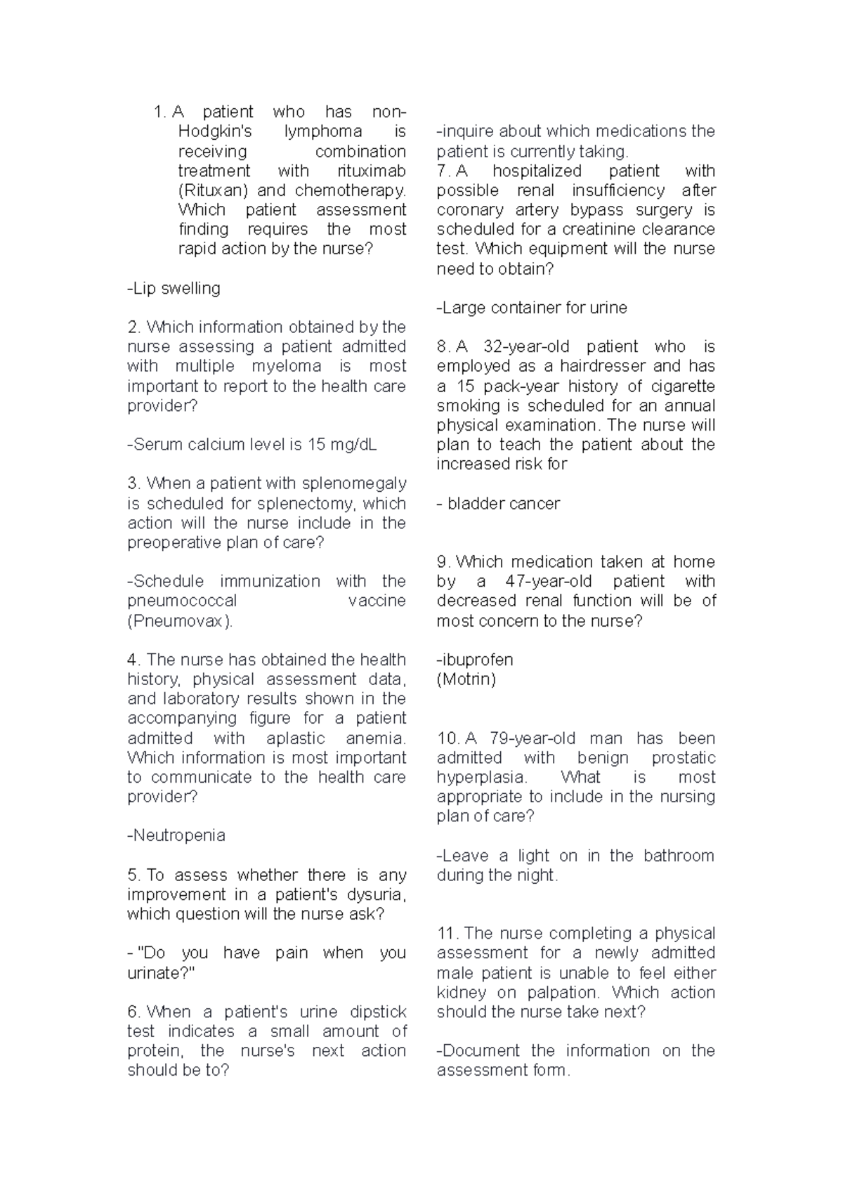 Medical Surgical - Notes - A patient who has non- Hodgkin's lymphoma is ...