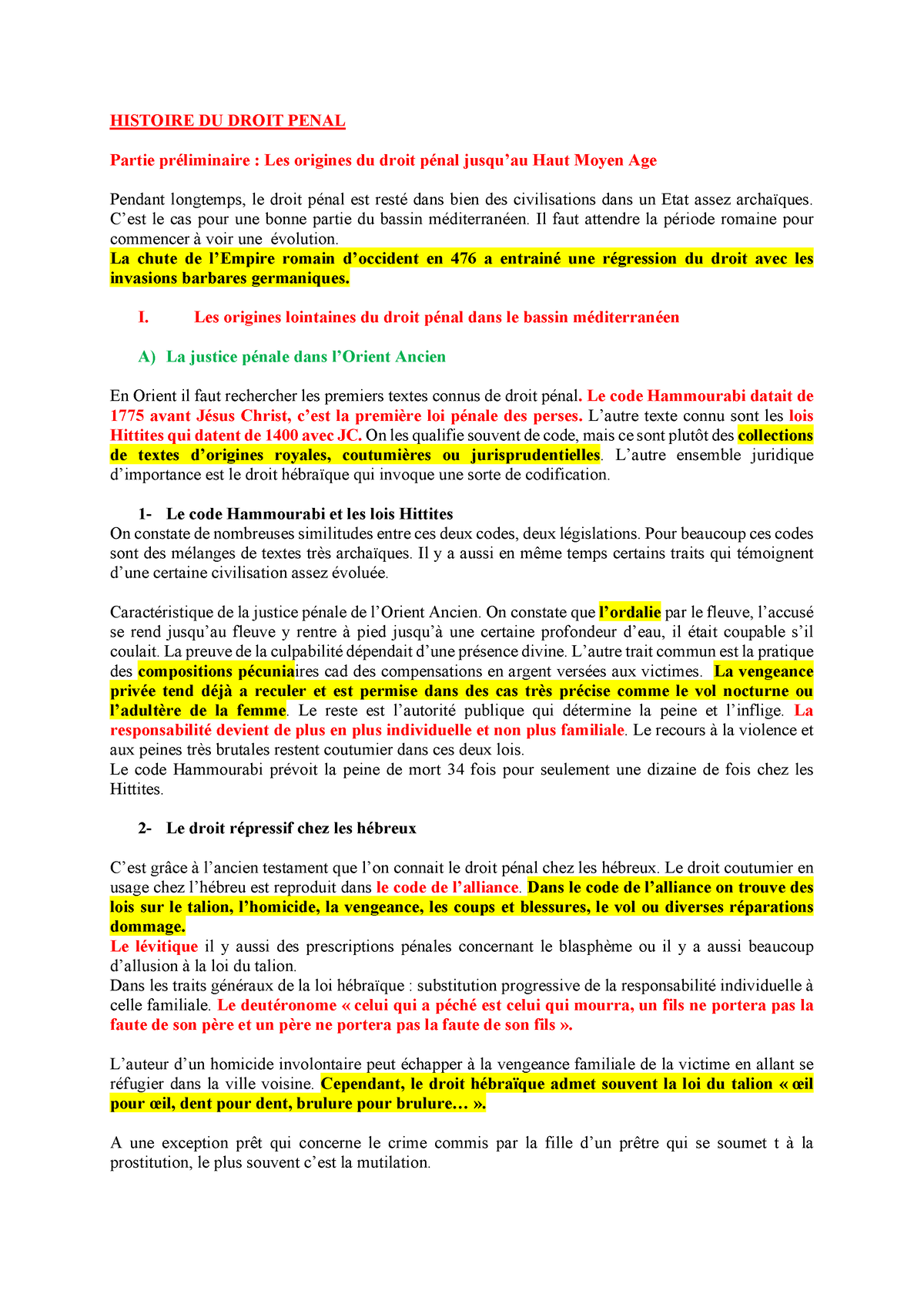 Cours Histoire Du Droit P Nal Histoire Du Droit Penal Partie Pr Liminaire Les Origines Du