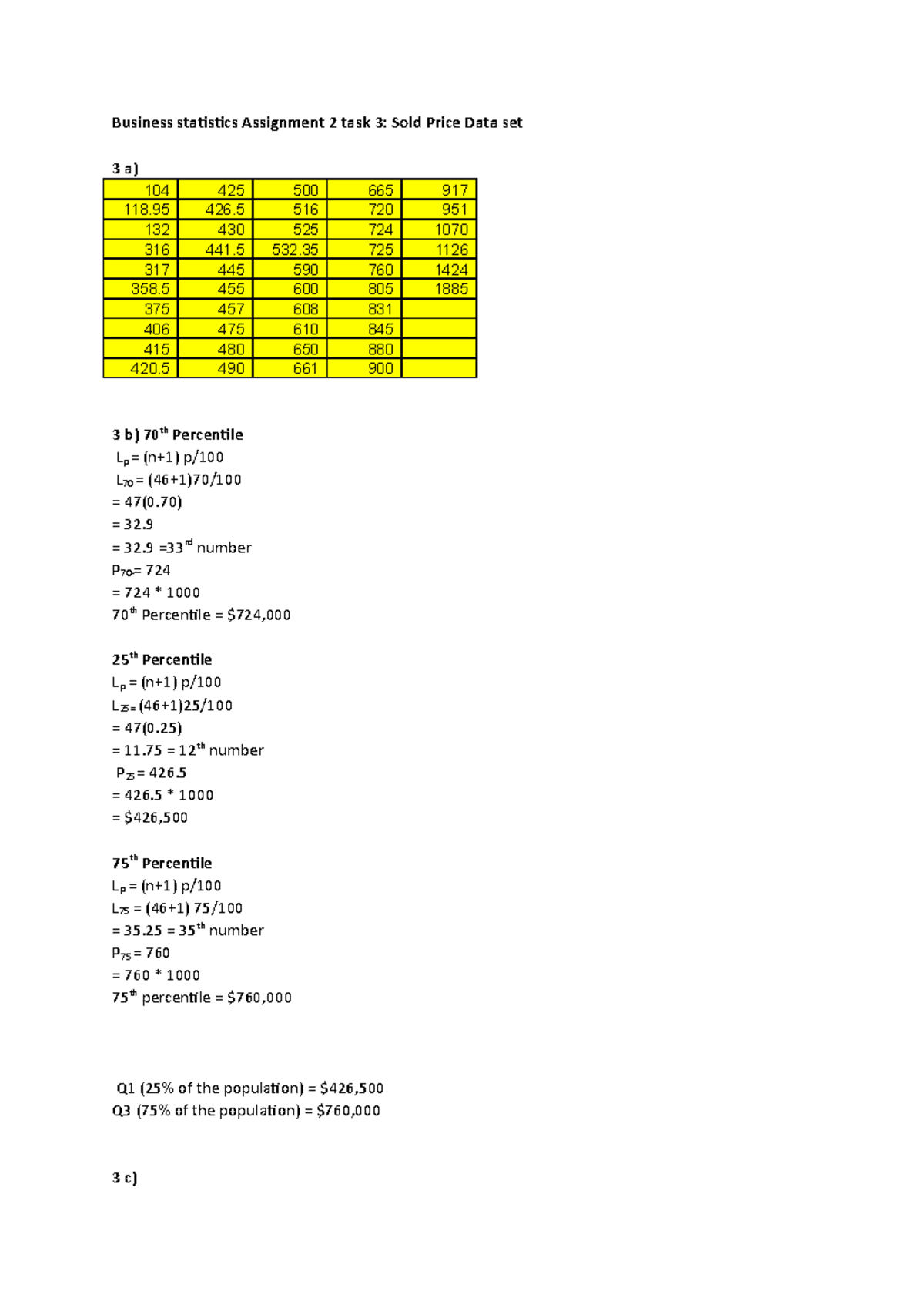 business statistics assignment 2