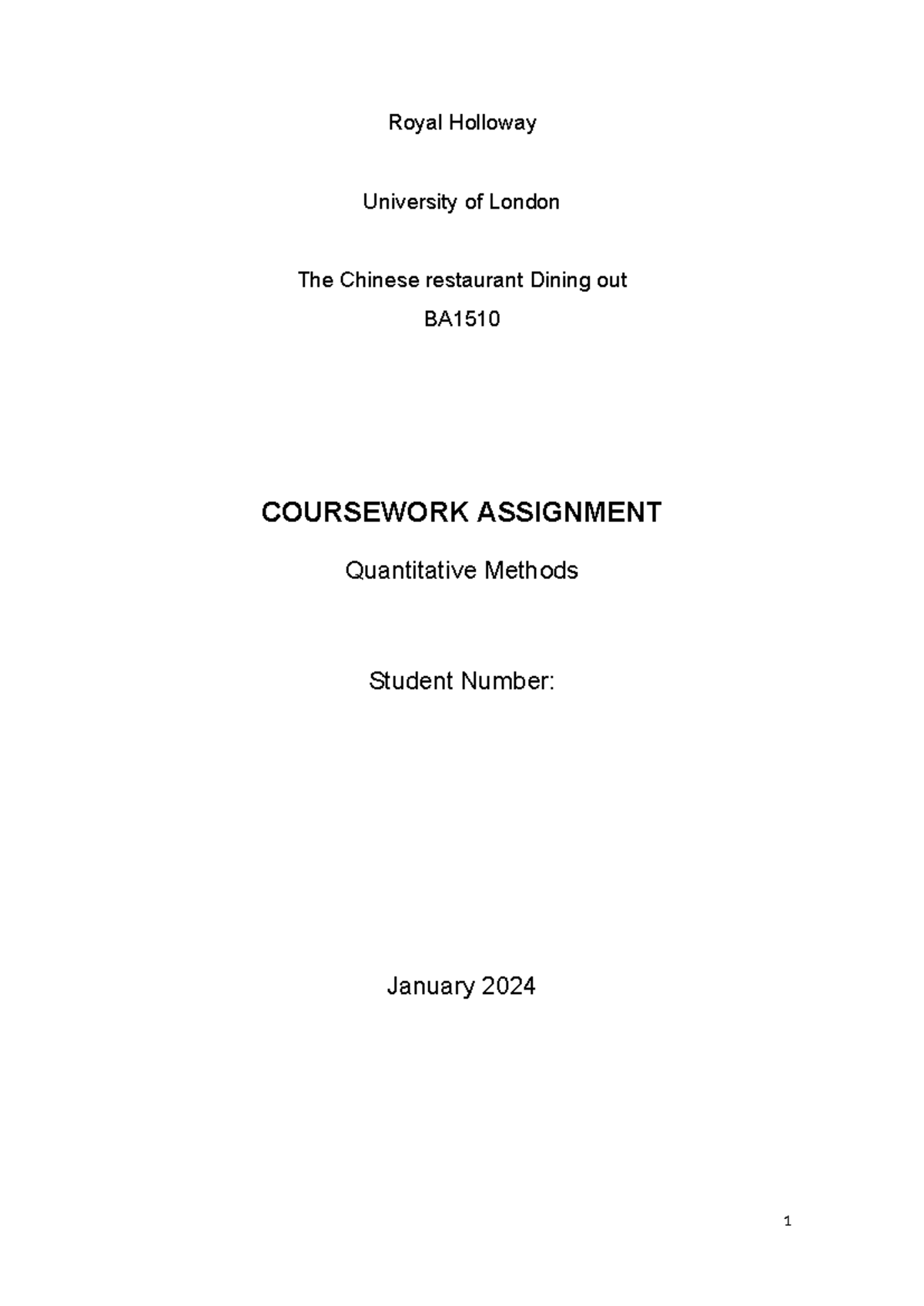 BA1510 coursework assignment - Royal Holloway University of London The ...