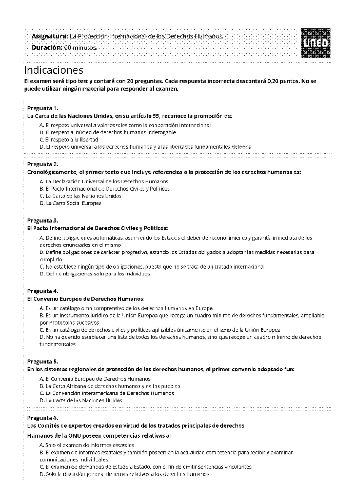 1º Semana 2023 - Examen - La Protección Internacional de los Derechos ...