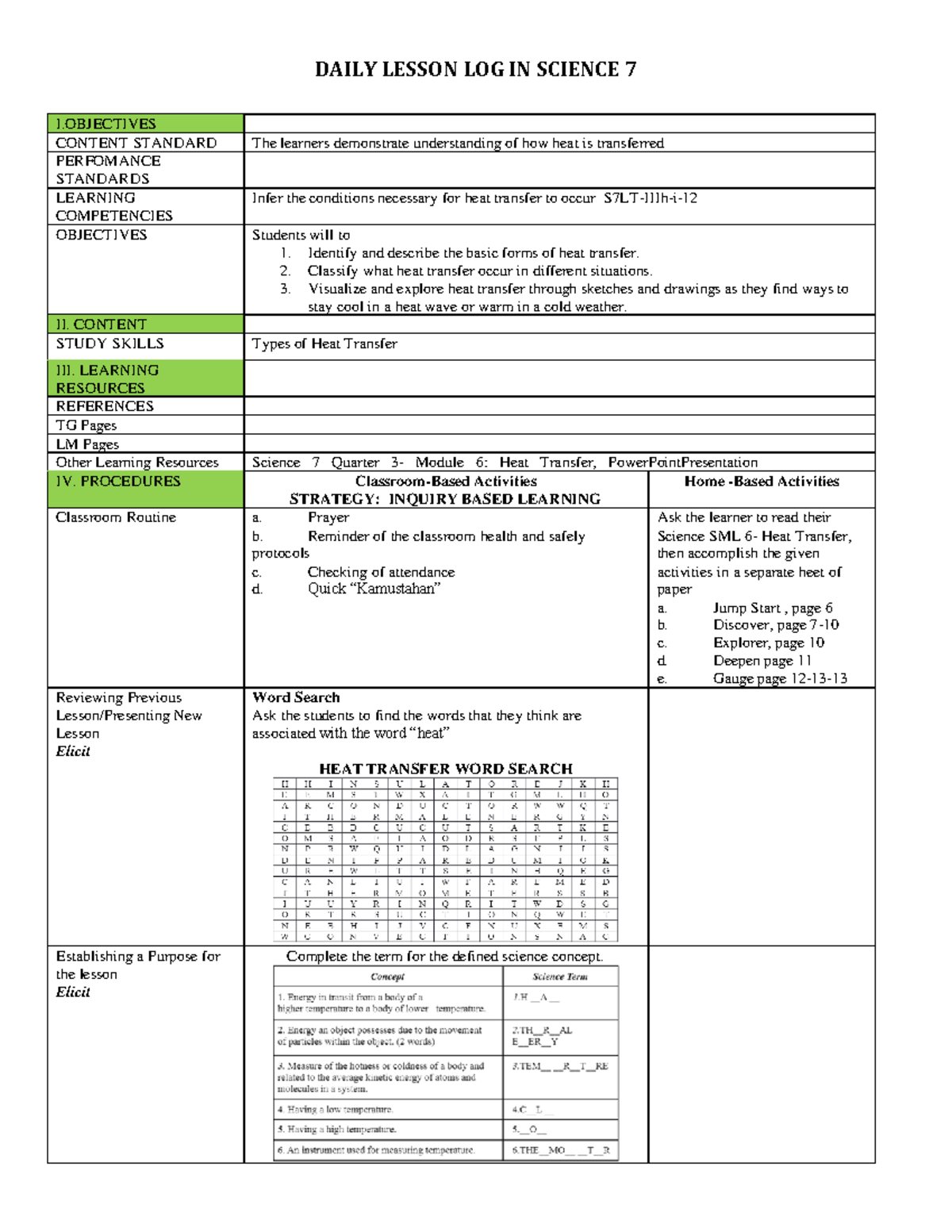 Lesson plan Science 7 - DAILY LESSON LOG IN SCIENCE 7 I CONTENT ...