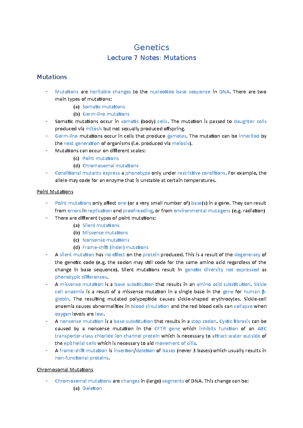 Lecture 7 Notes (Mutations) Lecture 7 Notes Mutations