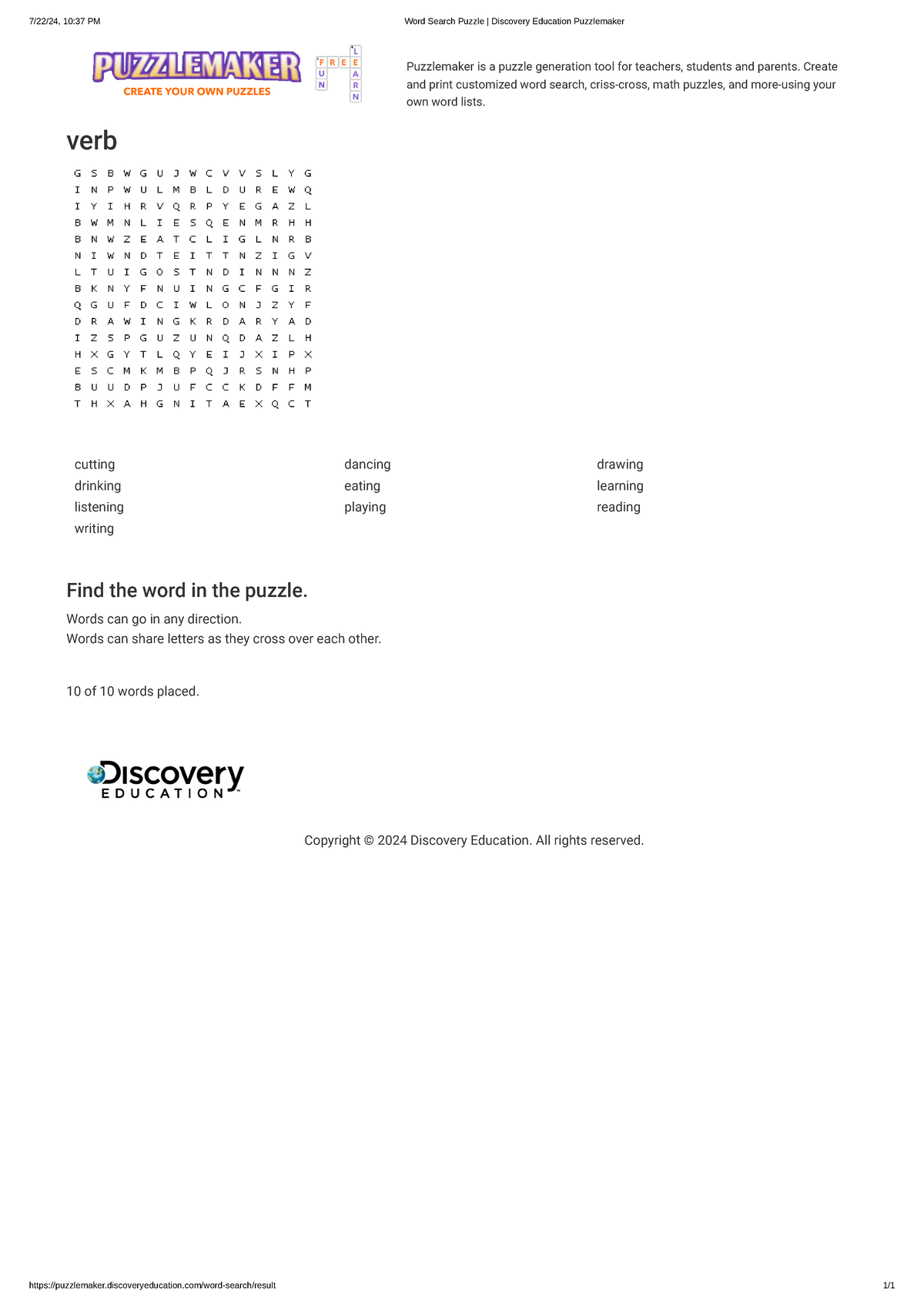 Word Search Puzzle Discovery Education Puzzlemaker - 7/22/24, 10:37 PM ...