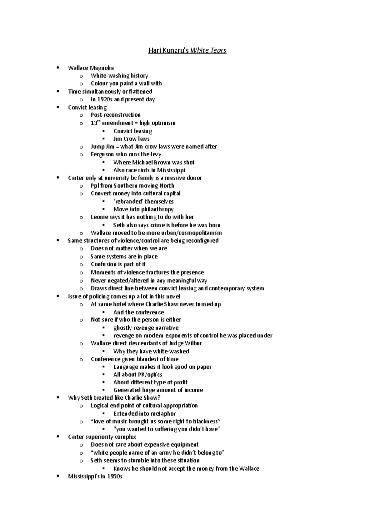 White Tears by Hari Kunzru Tutorial Notes Hari Kunzru’s White Tears