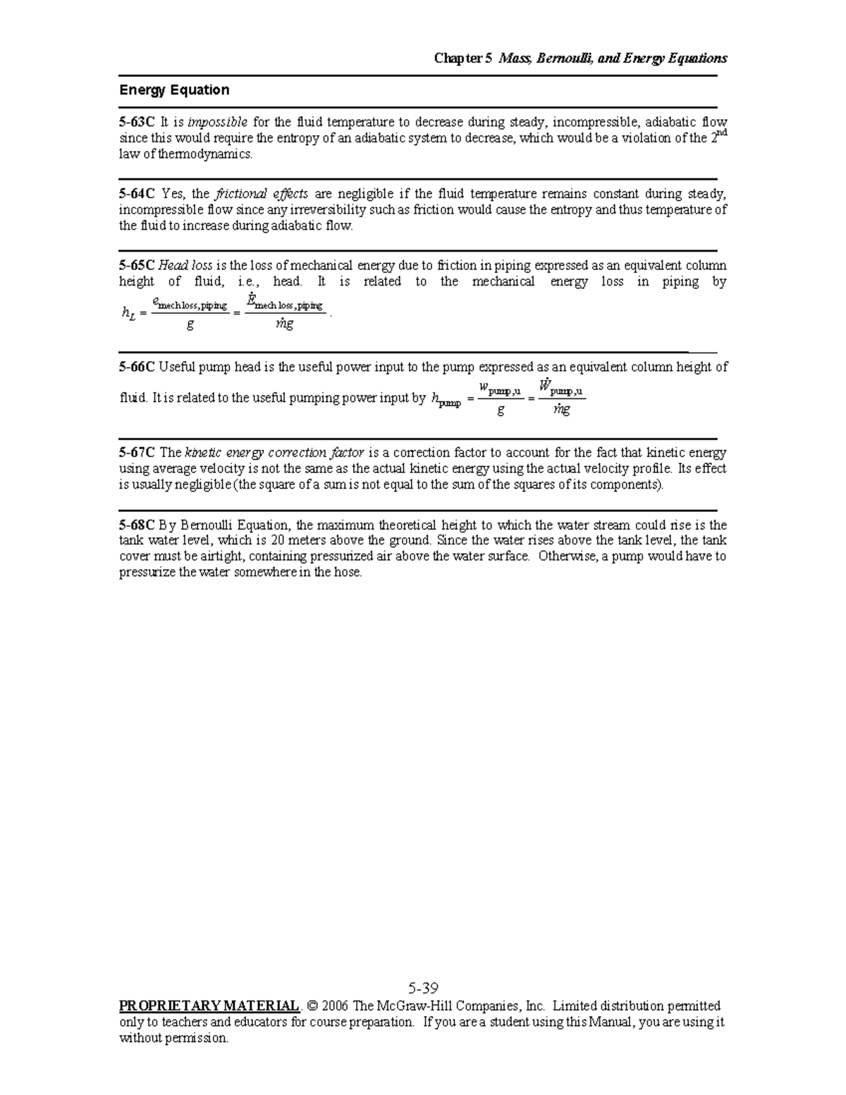 FM Sol Chap05-063 - fluid mechanics solutions - PROPRIETARY MATERIAL ...