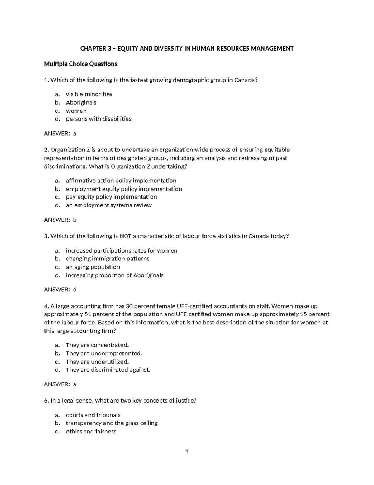 Chapter 3 Equity and Diversity in Human Resources Management - CHAPTER ...