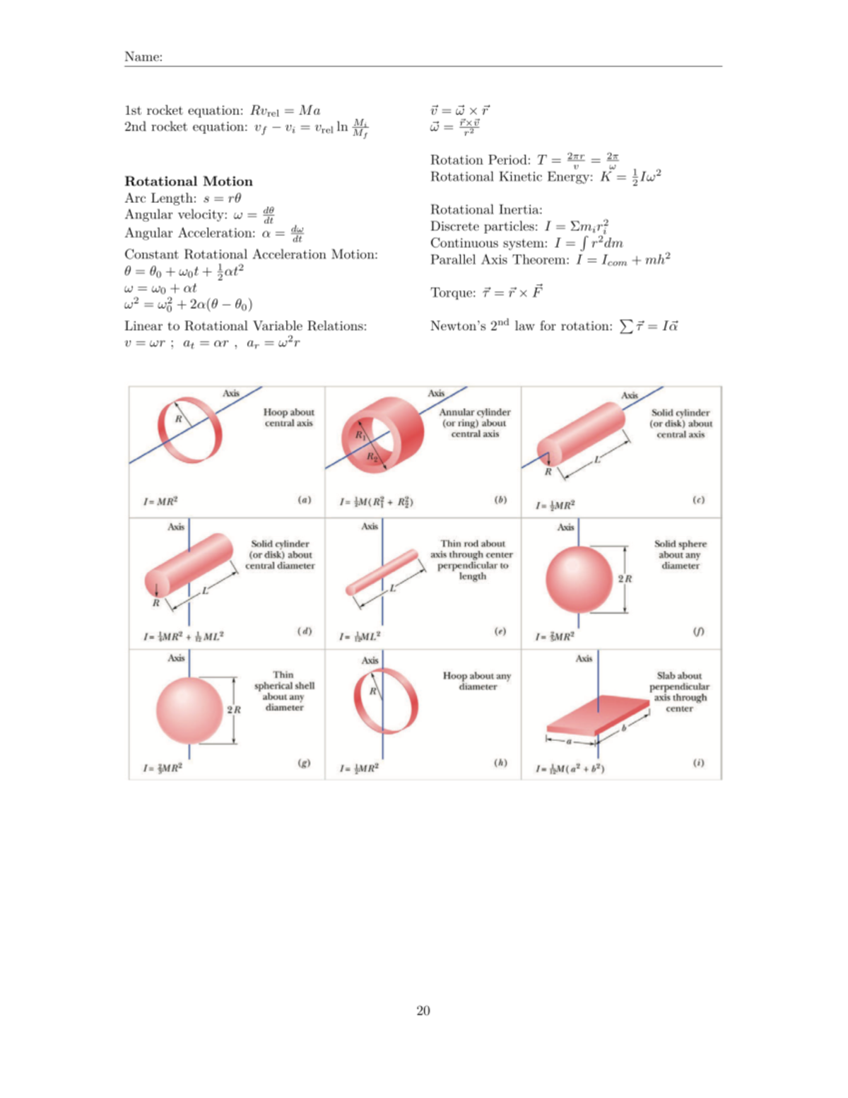 Page2 4 - physics 1 cheat sheet, with formulas. - PHYS-P 201 - Studocu