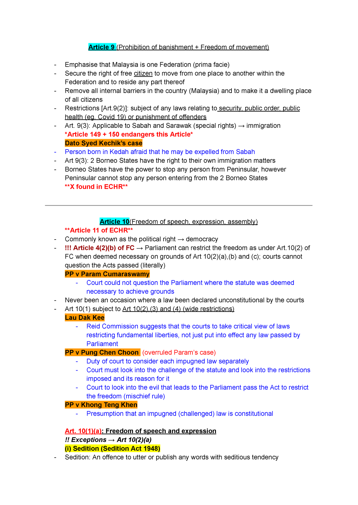 Article 9+10 - Constitutional Law II - Article 9 (Prohibition of ...