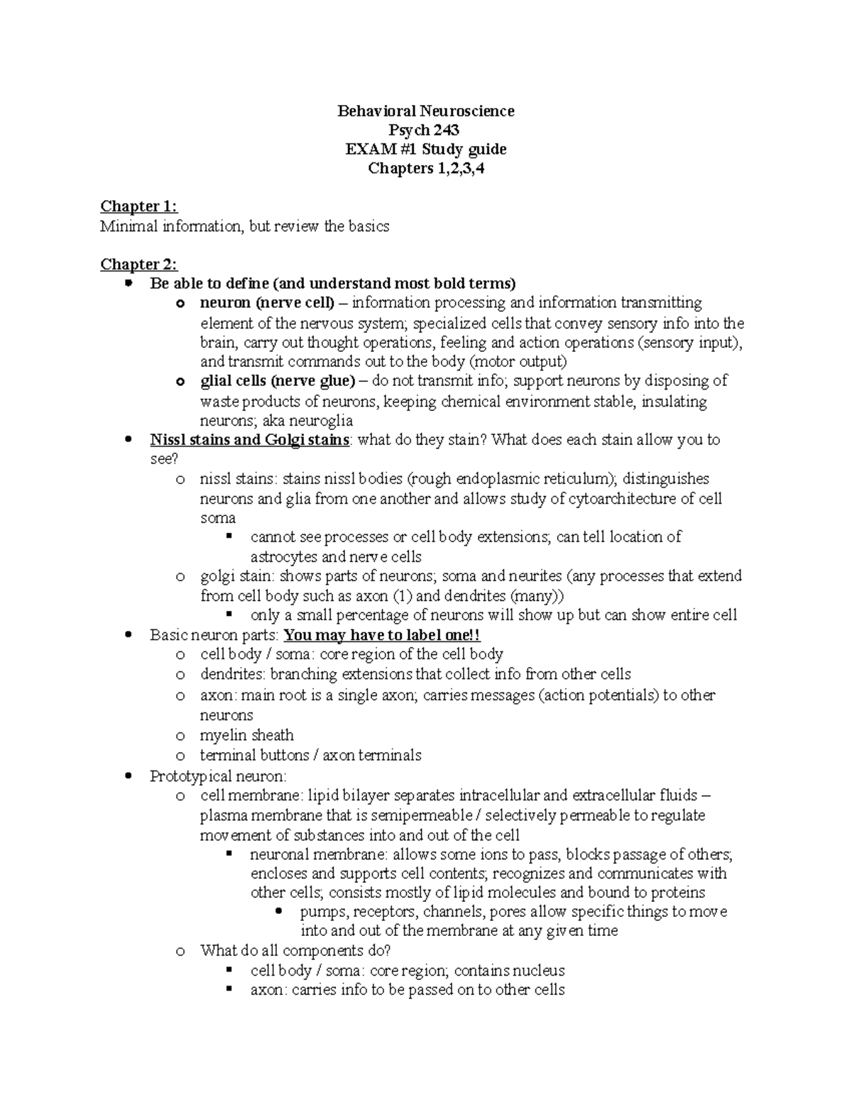 Behavioral Neuroscience Exam Study Guide - Studocu