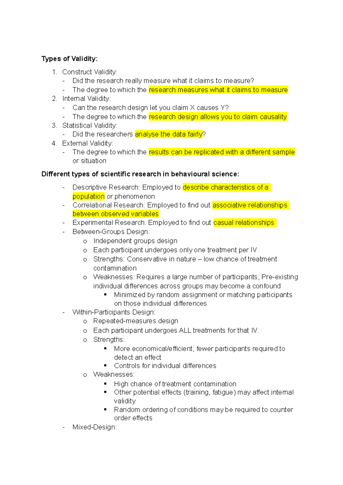 EDS Notes 1 - Types of Validity: Construct Validity: Did the research ...