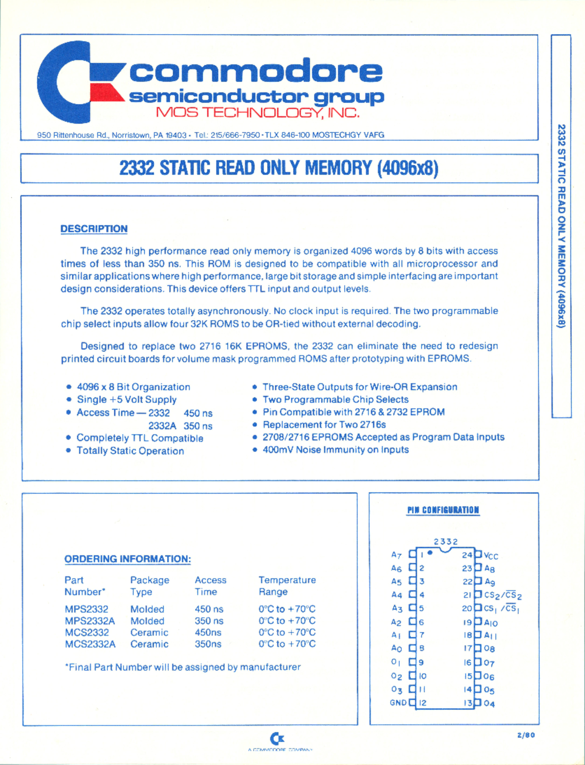 Mos 2332 rom feb 1980 - notes - c o m m o d o r e semiconductor group ...