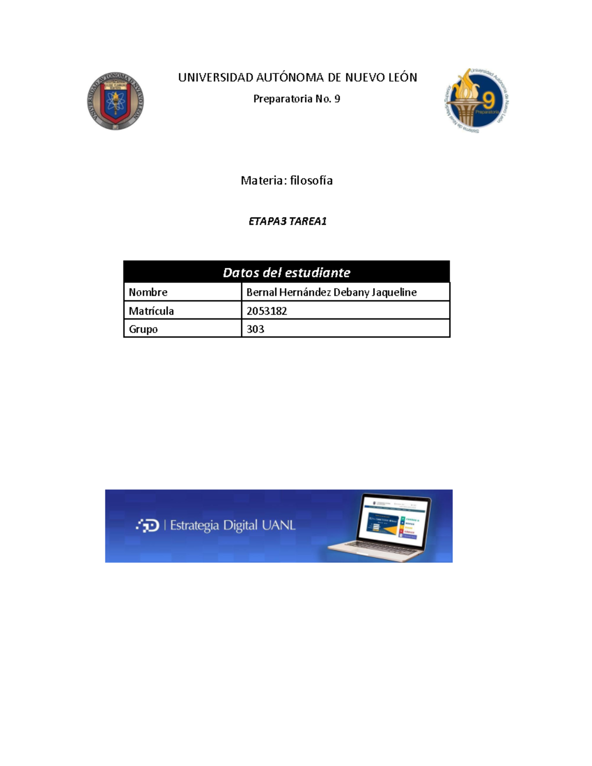 Etapa 3 Tarea 1 - UNIVERSIDAD AUT”NOMA DE NUEVO LE”N Preparatoria No. 9 ...