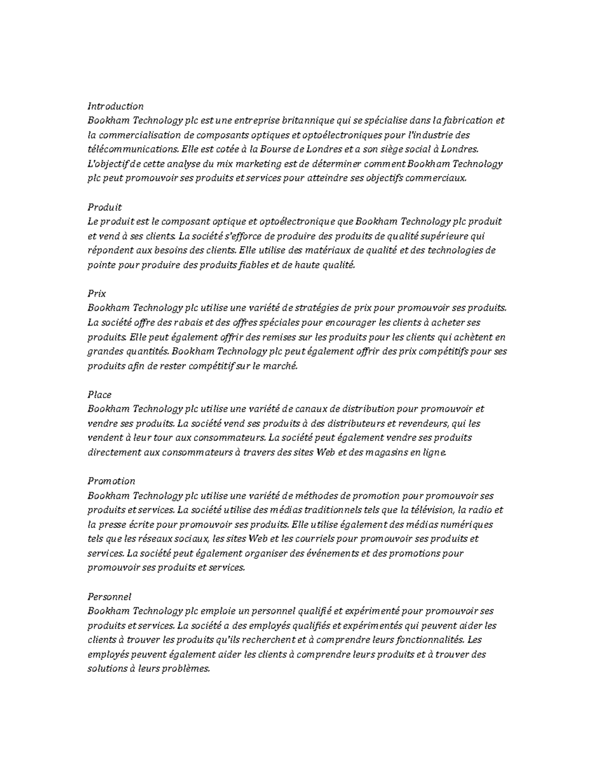 Bookham Technology plc marketing mix Introduction Bookham Technology