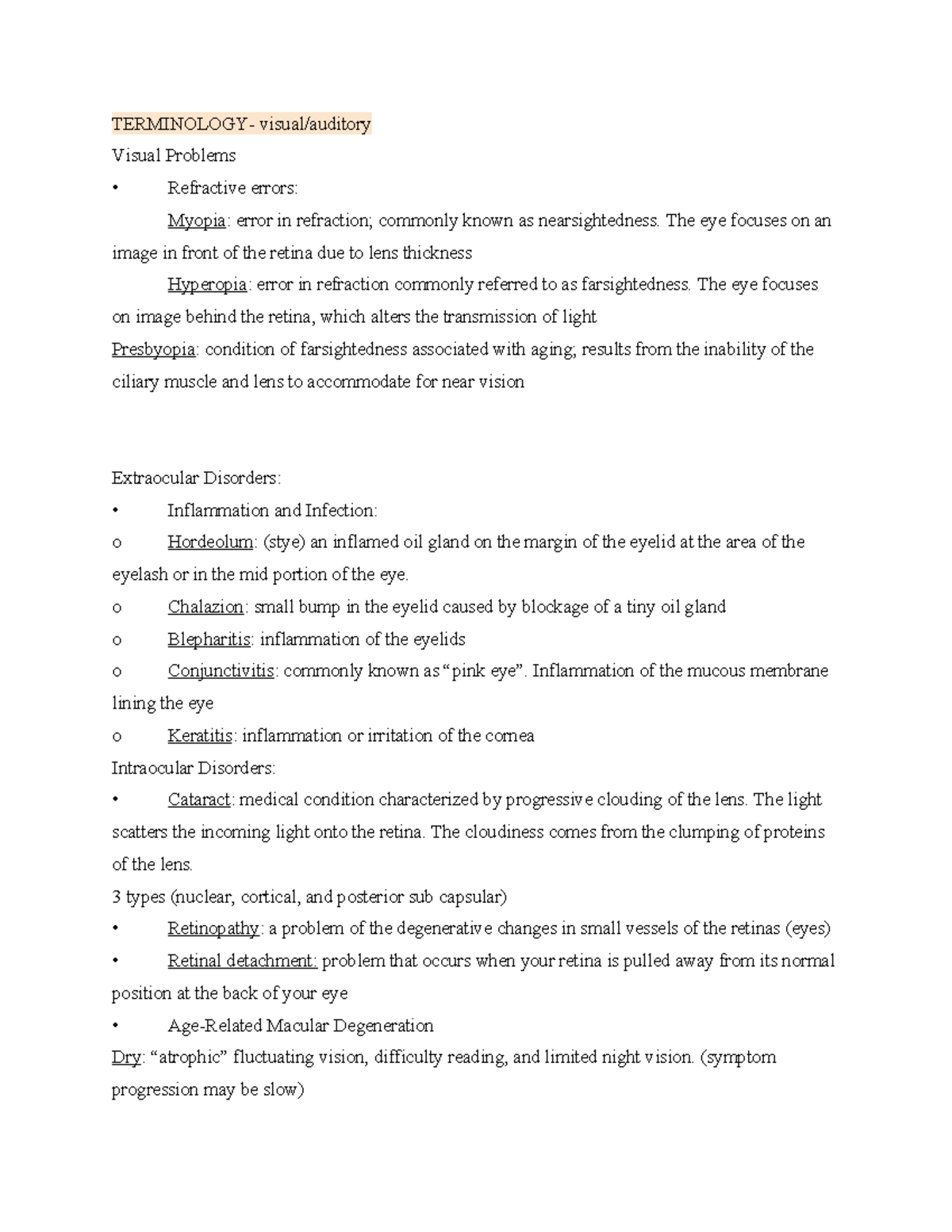 Terminology kahoot jeopardy NU307 - TERMINOLOGY- visual/auditory Visual ...