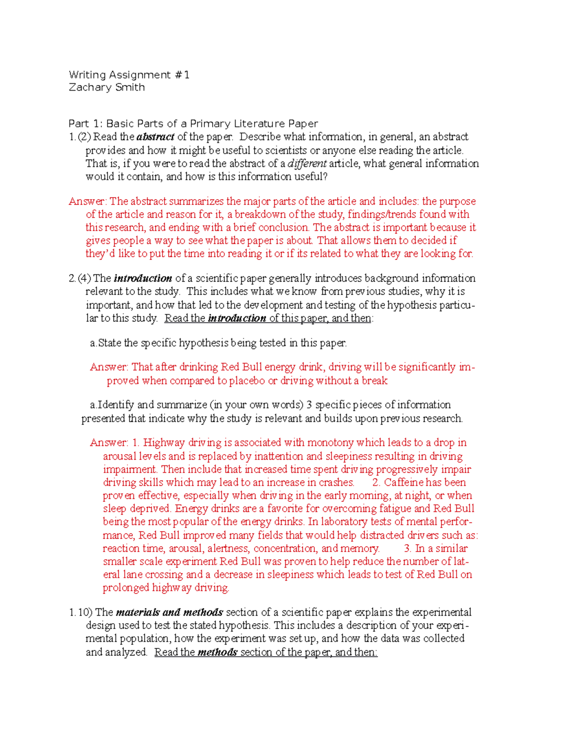 Biology reseach paper anaylsis - Writing Assignment # Zachary Smith ...