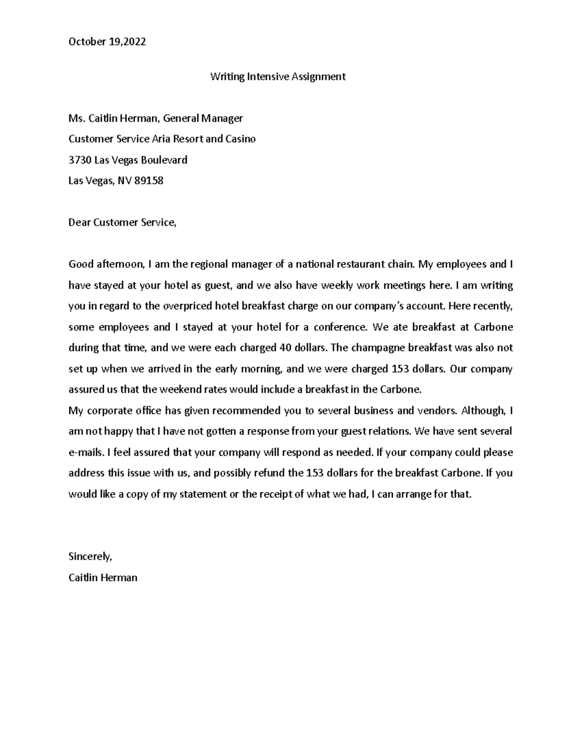 Writing Intensive Assignment - October 19, Writing Intensive Assignment ...