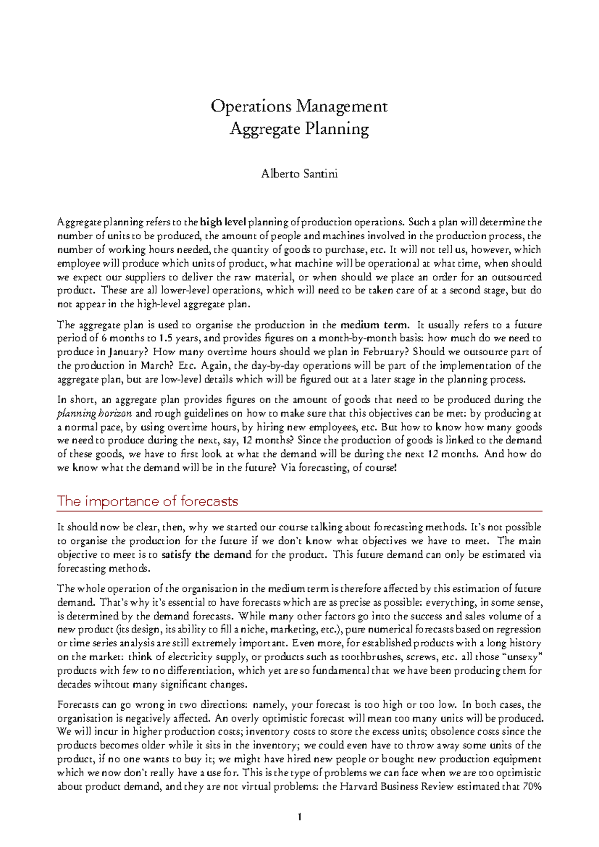 Aggregate planning notes operations management - OperationsManagement ...